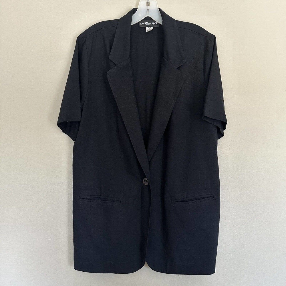 Black Sag Harbor Rayon Blazer Short Sleeves Size 16 Vest Blazer